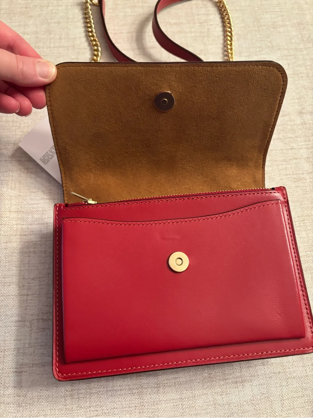 Coach Red Leather Crossbody with Gold Chain Handle True Red NWT